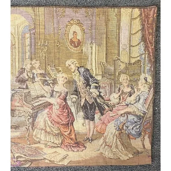 Antique French Woven Tapestry Wall Hanging Victorian Salon Party 34” X 18.5” - Picture 2 of 16